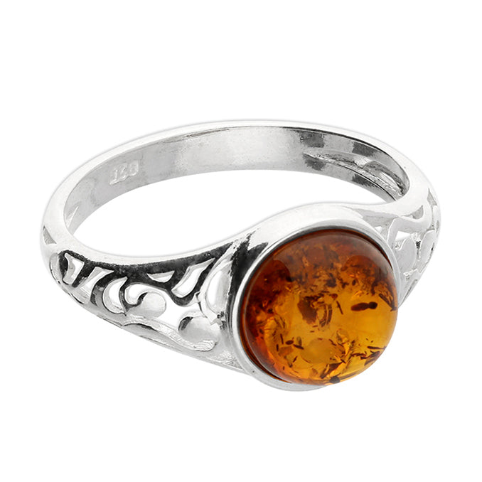 Silver Single Amber set Ring complete with presentation box