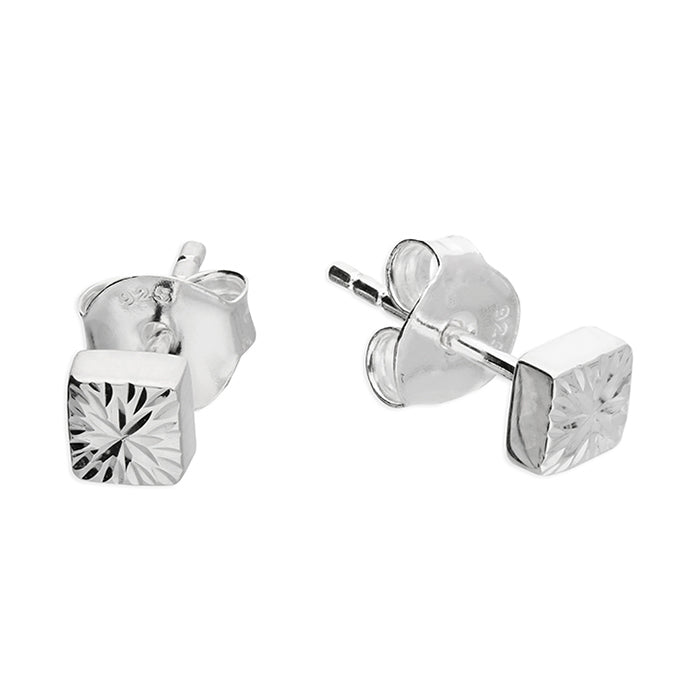 Silver plain stud earrings complete with presentation box