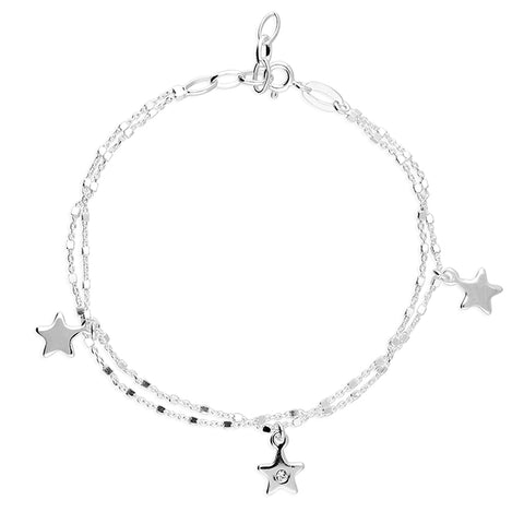 Silver Double Row Star Link Bracelet complete with presentation box
