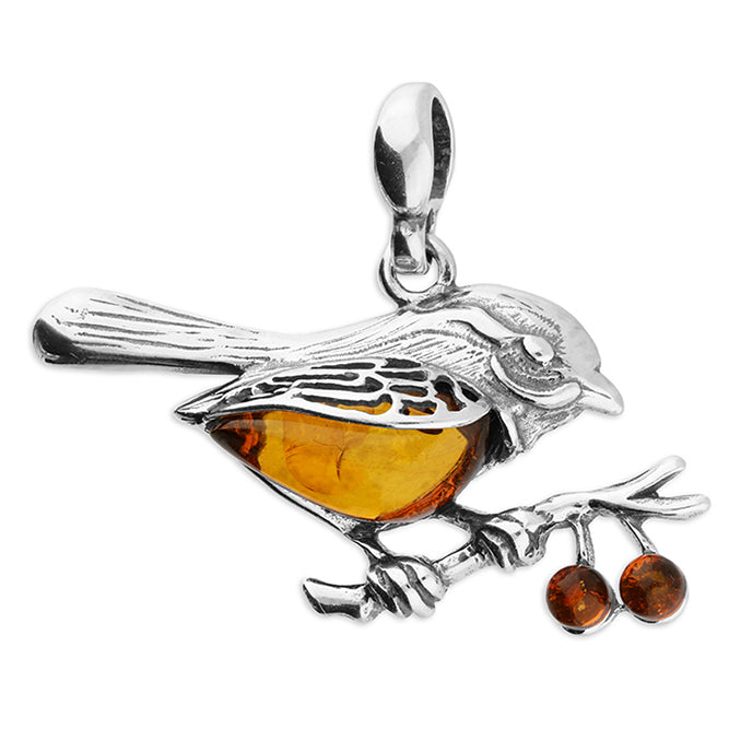 Silver Cognac Amber pendant and chain complete with presentation box