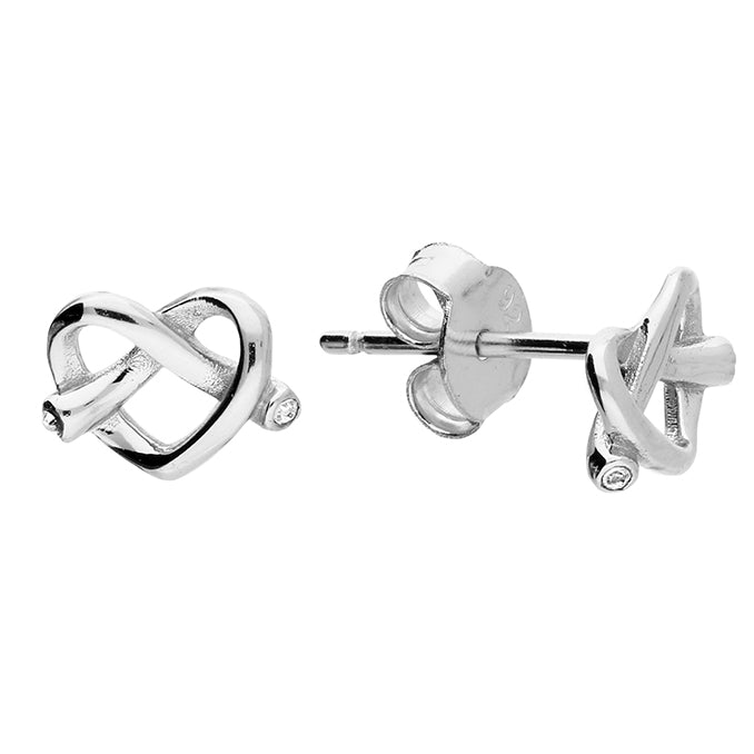 Silver Cubic Zirconia heart stud earrings complete with presentation box