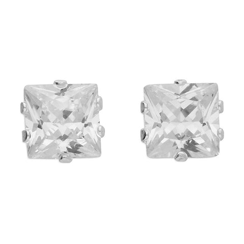 Silver Cubic Zirconia square stud earrings complete with presentation box