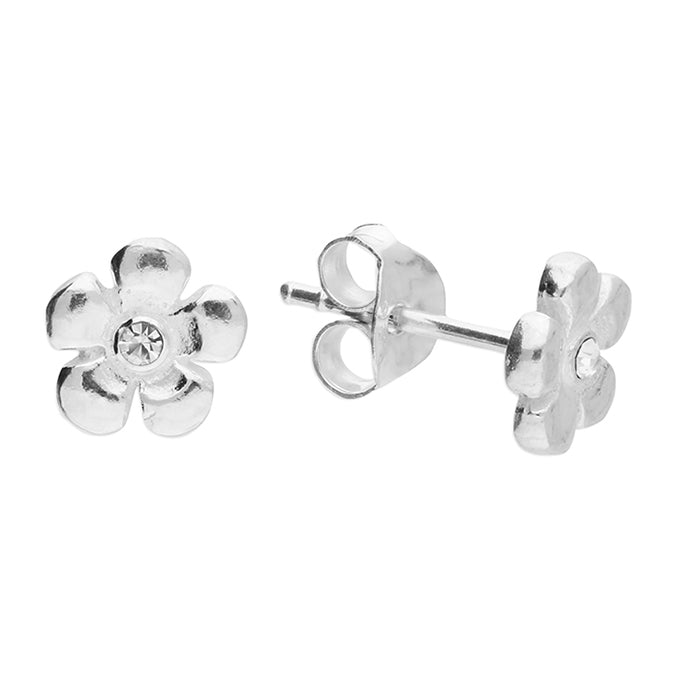 Silver Cubic Zirconia flower stud earrings complete with presentation box