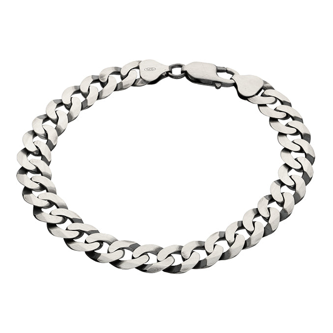 Silver Men's Oxidised Curb link Bracelet complete with presentation box