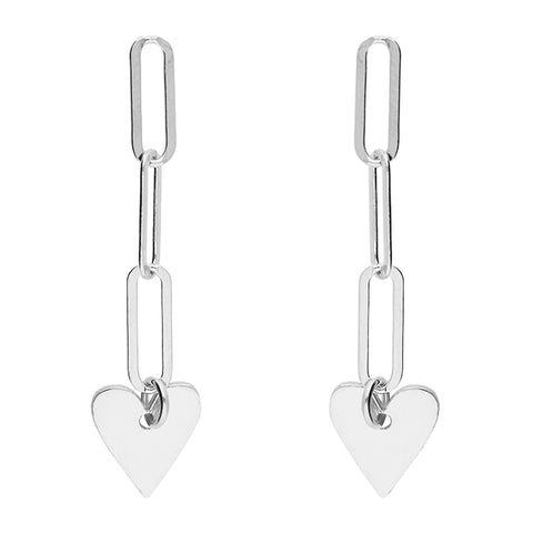 Silver chain link heart drop earrings complete with presentation box