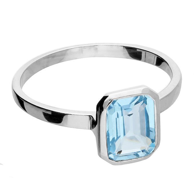 Silver Blue Topaz single stone Ring complete with presentation box