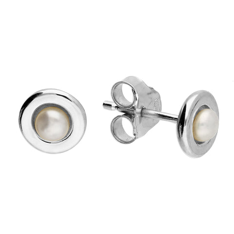 Silver Freshwater Pearl round stud earrings complete with presentation box