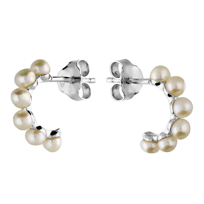 Silver Simulated Pearl hoop earrings complete with presentation box
