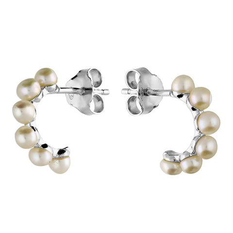Silver Simulated Pearl hoop earrings complete with presentation box