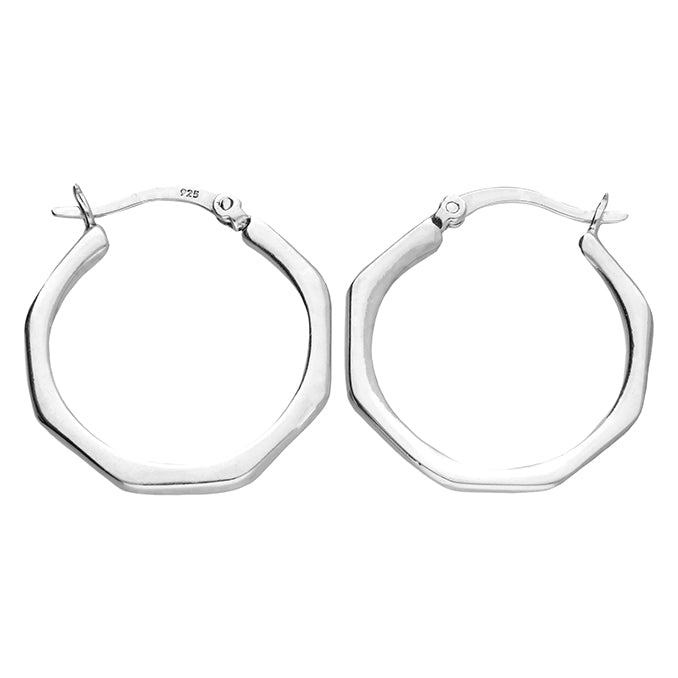 Silver hinged wire hoop earrings complete with presentation box