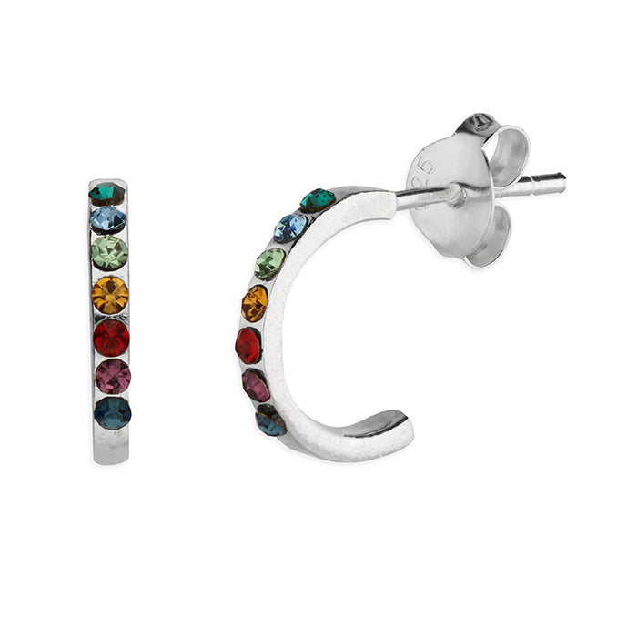 Silver Crystal set hoop earrings complete with presentation box