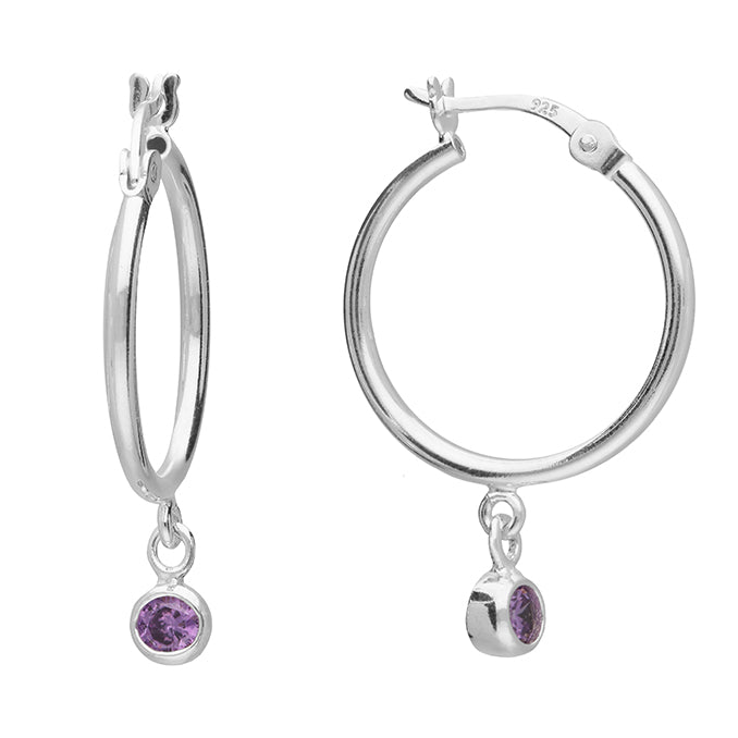 Silver hinged wire stone set hoop earrings complete with presentation box