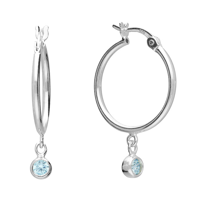 Silver hinged wire stone set hoop earrings complete with presentation box