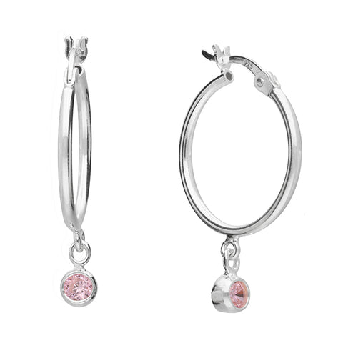 Silver hinged wire stone set hoop earrings complete with presentation box
