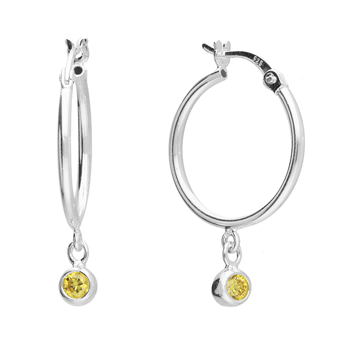 Silver hinged wire stone set hoop earrings complete with presentation box