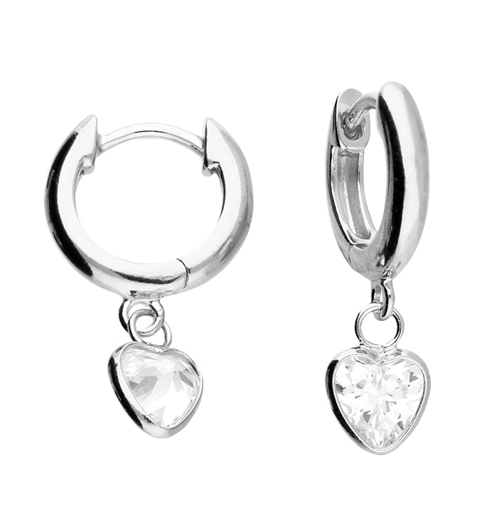 Silver Cubic Zirconia heart hoop and heart earrings complete with presentation box