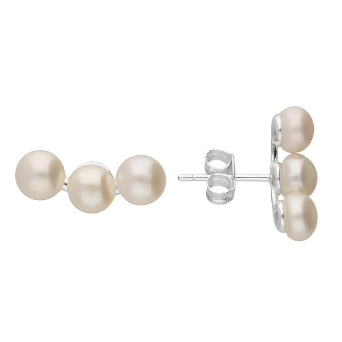 Silver Freshwater Pearl round stud earrings complete with presentation box