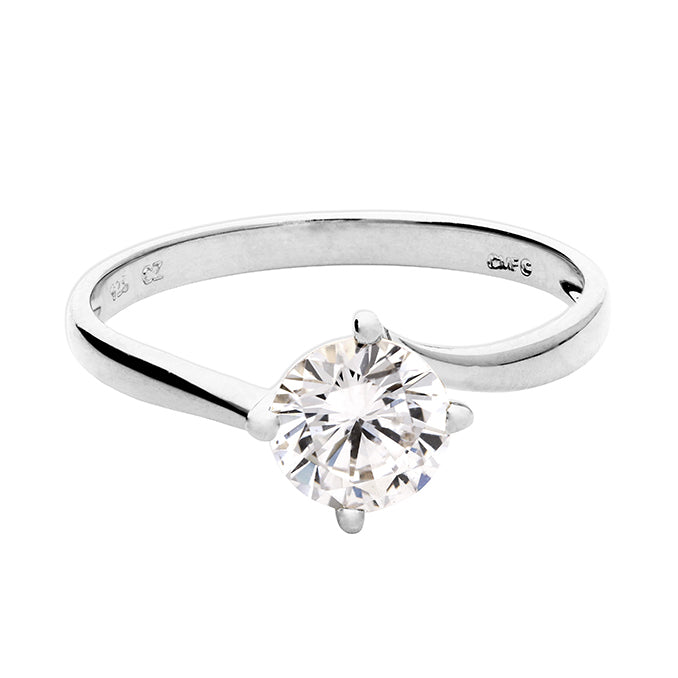 Silver Cubic Zirconia Solitaire Ring complete with presentation box