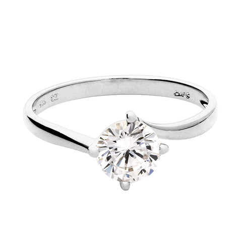 Silver Cubic Zirconia Solitaire Ring complete with presentation box