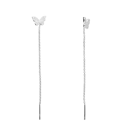 Silver Butterfly pull through drop earrings complete with presentation box
