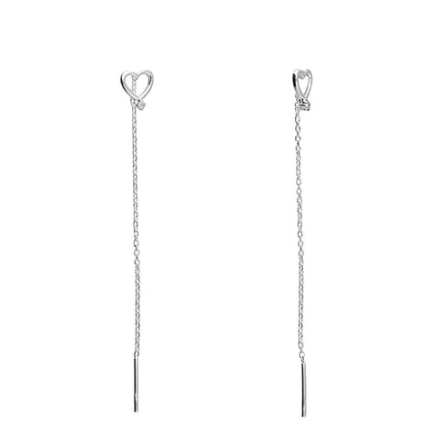 Silver Cubic Zirconia heart thread through drop earrings complete with presentation box