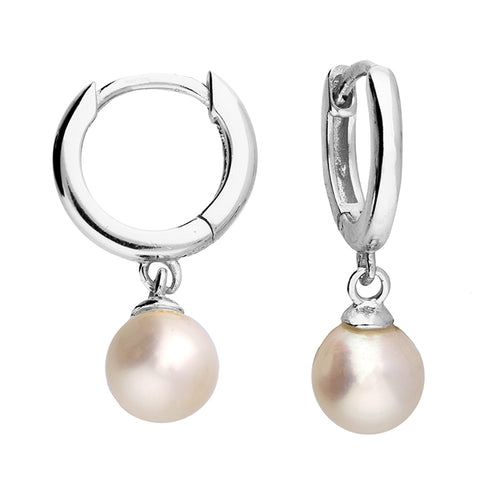 Silver Freshwater Pearl hoop earrings complete with presentation box