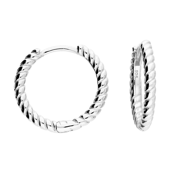 Silver hinged wire hoop earrings complete with presentation box