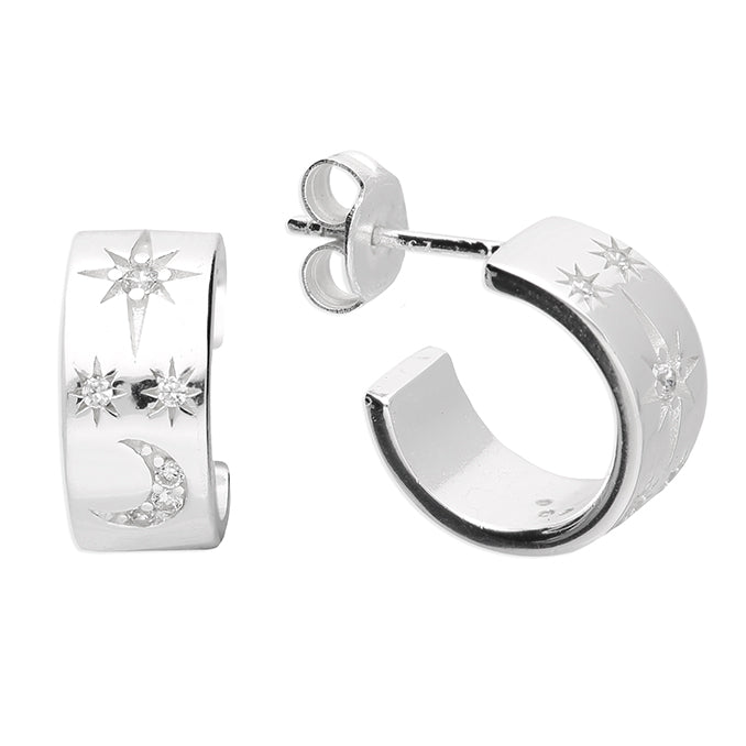 Silver Cubic Zirconia hoop earrings complete with presentation box