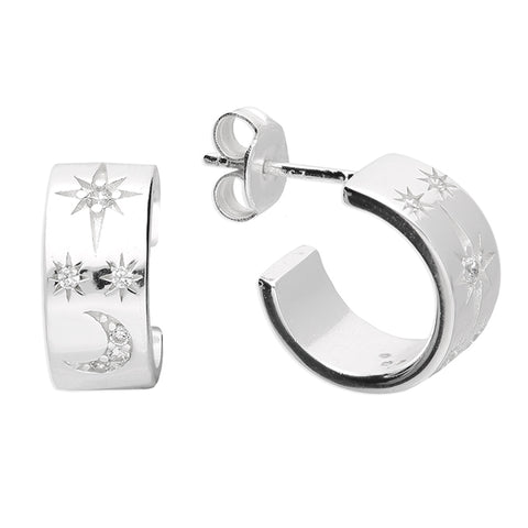 Silver Cubic Zirconia hoop earrings complete with presentation box