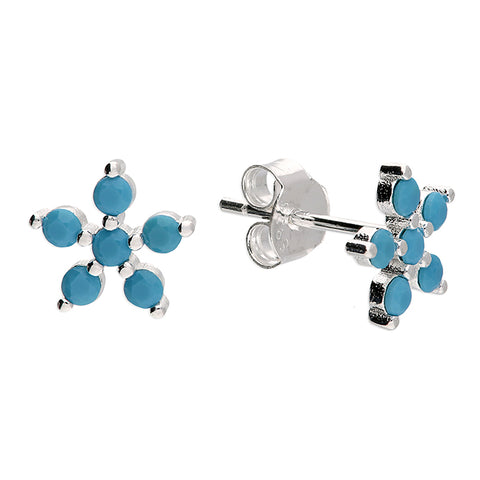 Silver Synthetic Turquoise stud earrings complete with presentation box