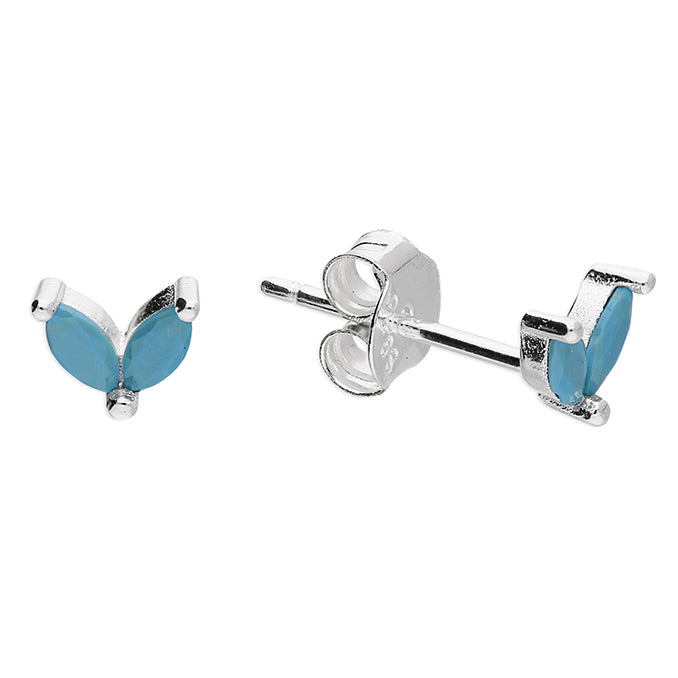 Silver Synthetic Turquoise stud earrings complete with presentation box