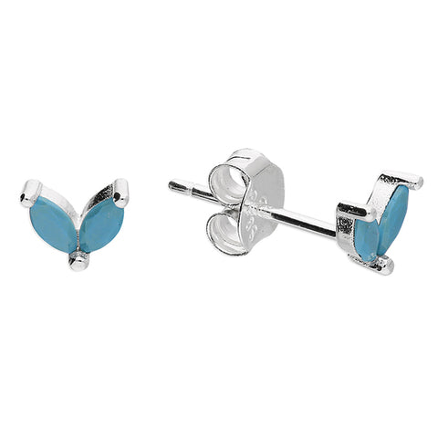 Silver Synthetic Turquoise stud earrings complete with presentation box