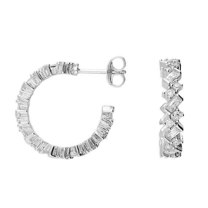 Silver Cubic Zirconia hoop earrings complete with presentation box
