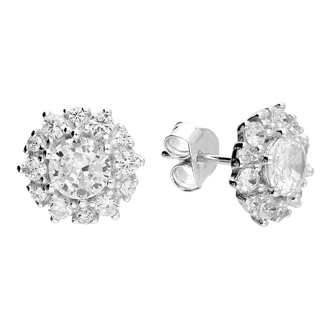 Silver Cubic Zirconia stud earrings complete with presentation box
