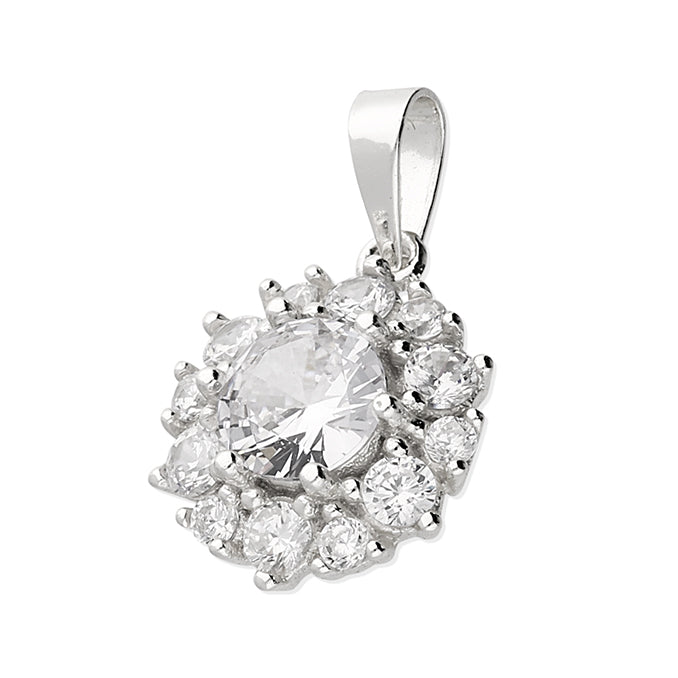 Silver Cubic Zirconia pendant and chain complete with presentation box