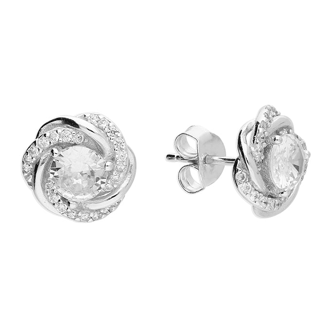 Silver Cubic Zirconia stud earrings complete with presentation box