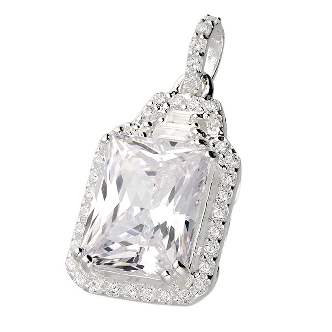 Silver Cubic Zirconia set Pendant and Chain complete with presentation box