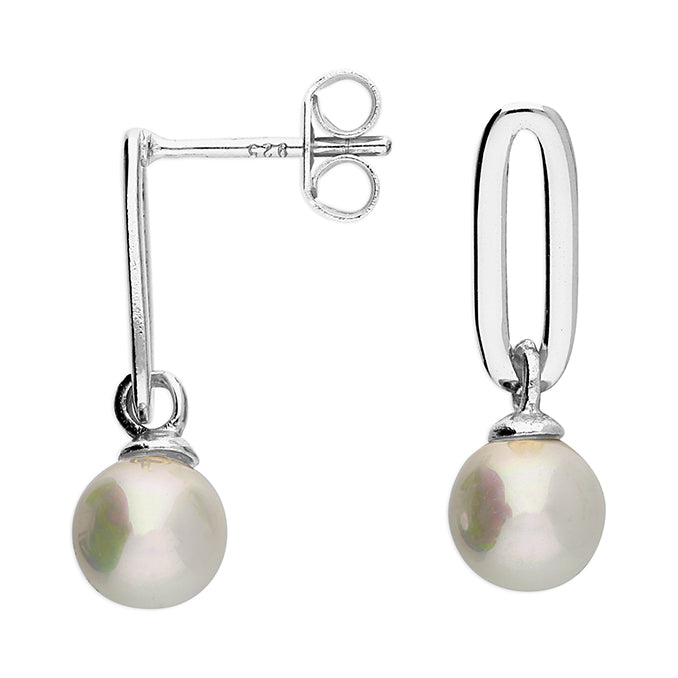 Silver Simulated Pearl drop earrings complete with presentation box