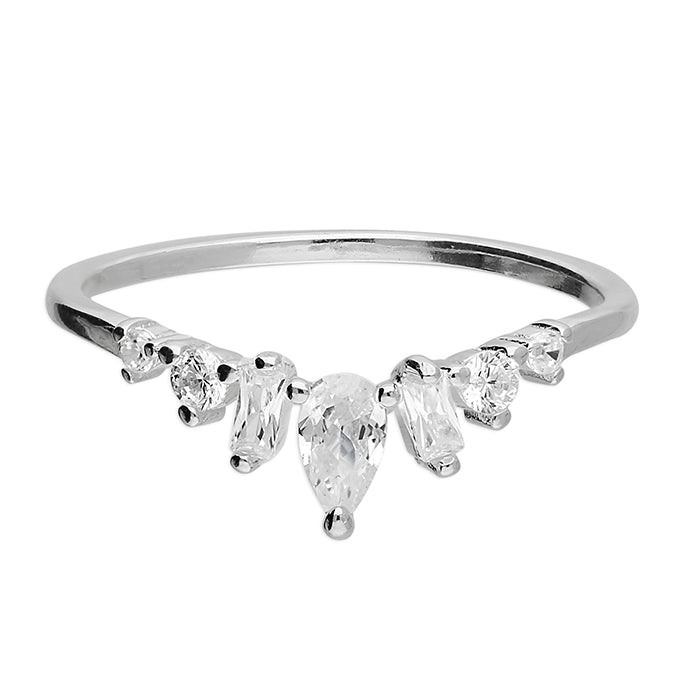 Silver Cubic Zirconia Wishbone Ring complete with presentation box