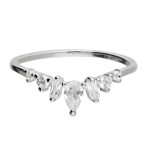 Silver Cubic Zirconia Wishbone Ring complete with presentation box