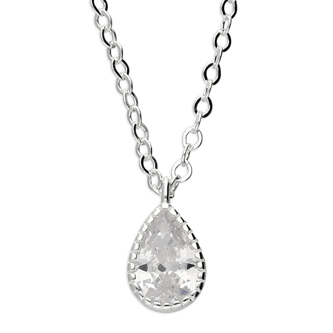 Silver Cubic Zirconia pendant and chain complete with presentation box