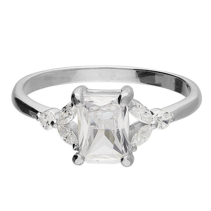 Silver Cubic Zirconia Solitaire Ring complete with presentation box