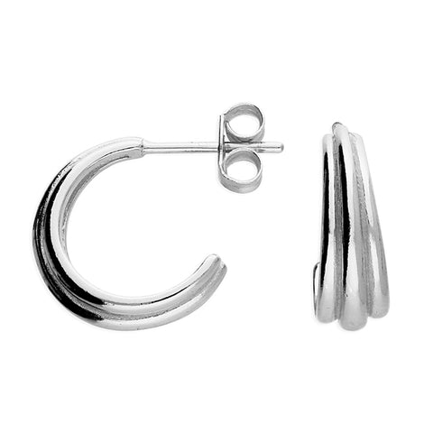 Silver post and scroll back hoop earrings complete with presentation box