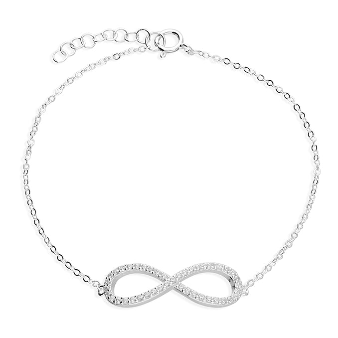 Silver Cubic Zirconia Infinity Bracelet complete with presentation box