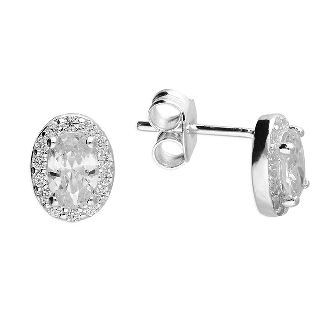 Silver Cubic Zirconia stud earrings complete with presentation box