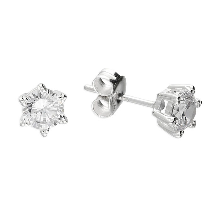 Silver Cubic Zirconia round stud earrings complete with presentation box