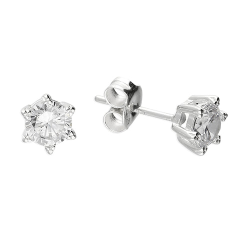 Silver Cubic Zirconia round stud earrings complete with presentation box
