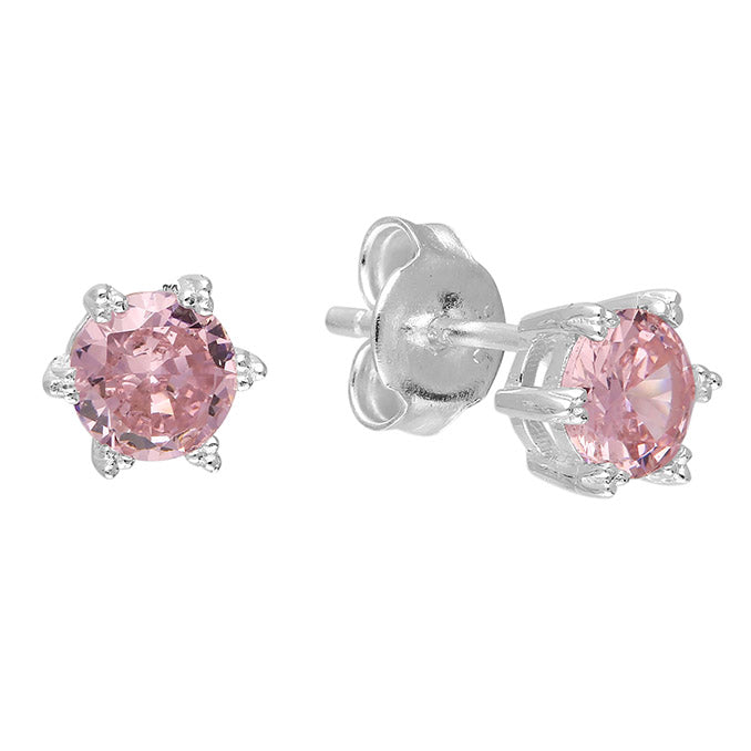 Silver Cubic Zirconia pink stud earrings complete with presentation box