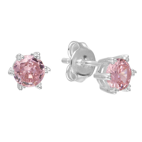 Silver Cubic Zirconia pink stud earrings complete with presentation box