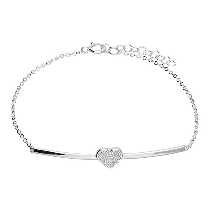 Silver Cubic Zirconia Heart Bar Bracelet complete with presentation box